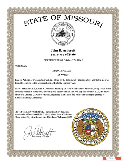USA Missouri certificate of organization Word and PDF template